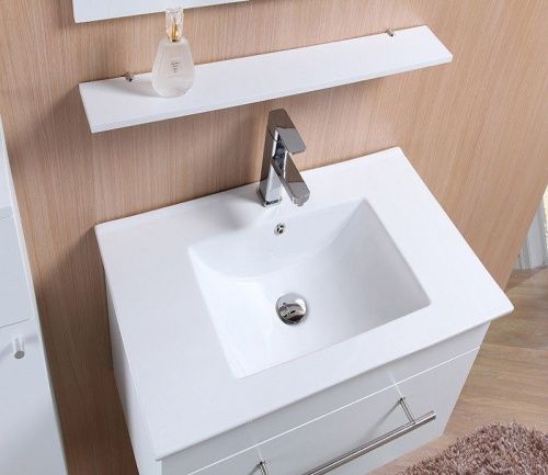 Раковина из сантехнического фаянса CeramaLux 9090E 90х50 встраиваемая цвет белый 1 отверстие под смеситель - фото 5