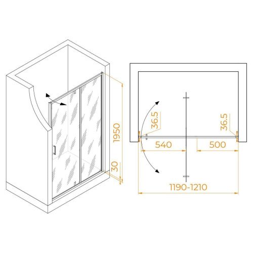 Душевая дверь RGW Leipzig 711210312-14 120х195 стекло прозрачное профиль черный - фото 2