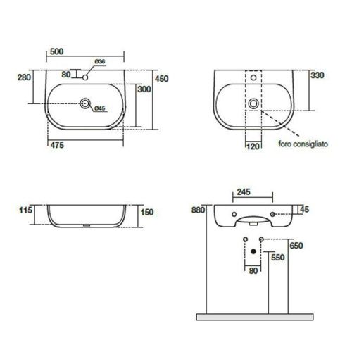 Раковина из сантехнического фарфора Kerasan Nolita 534031*1 50х50 накладная цвет черный 1 отверстие под смеситель - фото 2