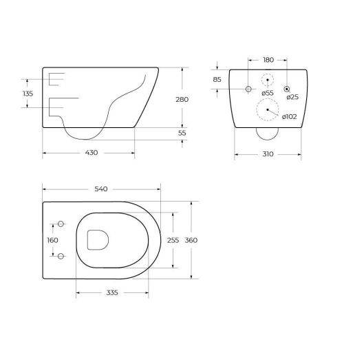Чаша унитаза подвесная Cezares MOLVENO CZR-2468-TH-R цвет белый без сиденья безободковая каскадный смыв - фото 3