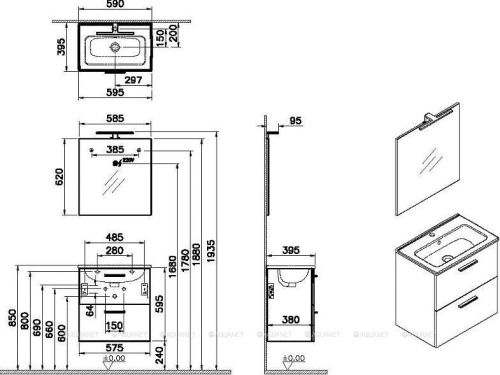 Комплект мебели: тумба с раковиной + зеркало Vitra Mia 75103 60х40 подвесной цвет коричневый - фото 3