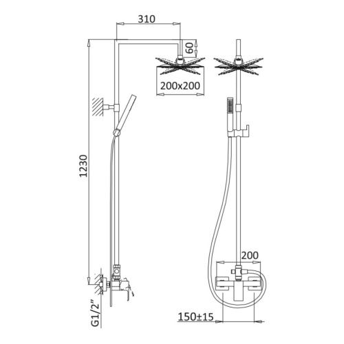 Душевая стойка Cezares PORTA PORTA-CD-SR настенная цвет золото - фото 2
