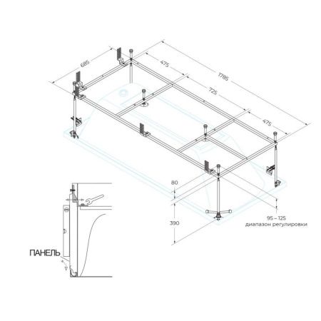Каркас для ванны Cezares PLANE PLANE-190-80-MF-R