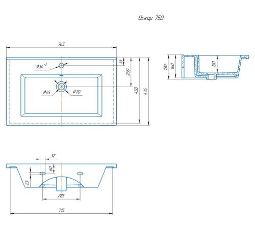 Раковина керамическая Onika Оскар 4640021062210 80х50 накладная цвет белый 1 отверстие под смеситель - фото 2