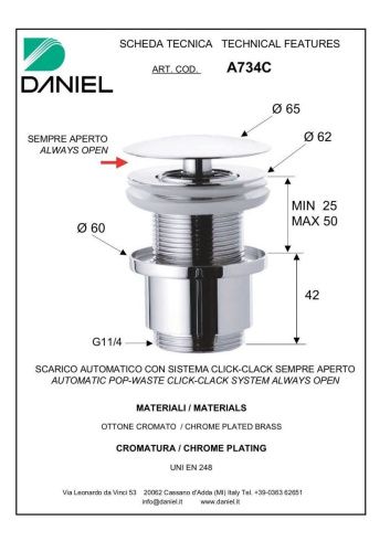 Донный клапан Daniel Донные клапана A734C-63 бронза - фото 2
