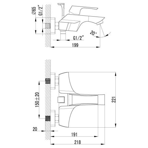 Смеситель для ванны LeMark Unit LM4502C настенный хром - фото 2
