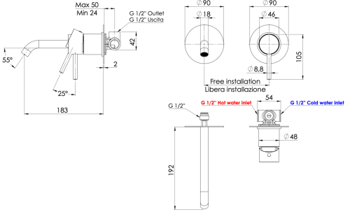 Смеситель для раковины Remer X Style X15LC встраиваемый в стену хром - фото 2