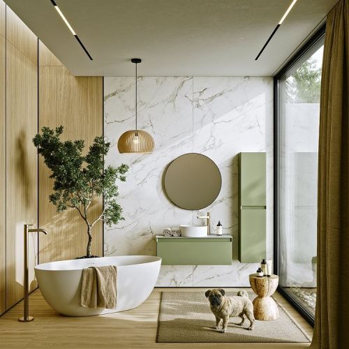 Шкаф-пенал Aqwella Y GE0535SH 40х150 подвесной цвет зеленый - фото 3