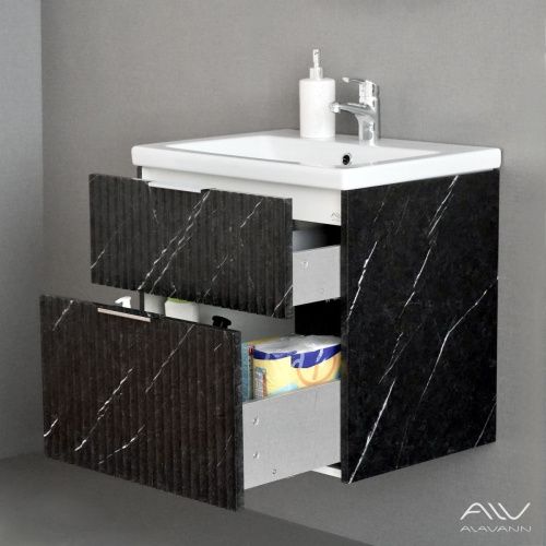 Тумба с раковиной Alavann Anna ALV1164000 60х50 подвесная цвет черный - фото 4