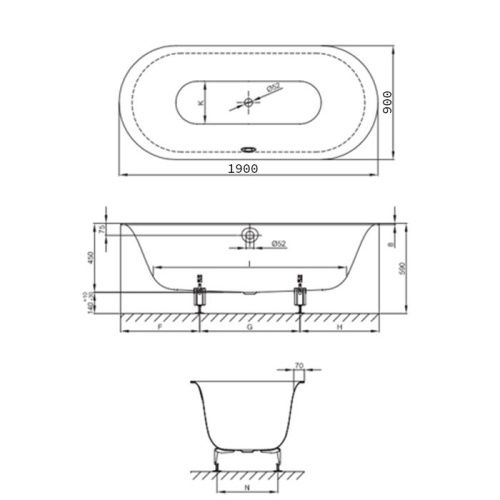 Ванна стальная Bette Lux 3467-035 PLUS 190х90 встраиваемая овальная без ножек - фото 2