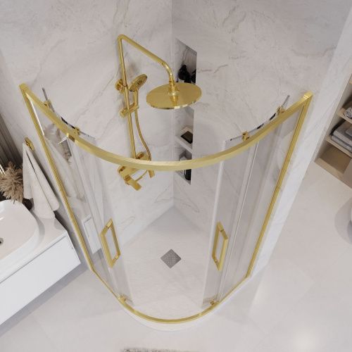 Душевой уголок Grossman Cosmo 301.K33.02.1010.32.00 100х100 стекло прозрачное профиль золото без поддона - фото 3