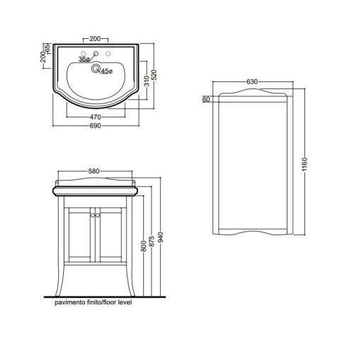 Тумба под раковину Kerasan Retro 735140 70х50 цвет коричневый - фото 2