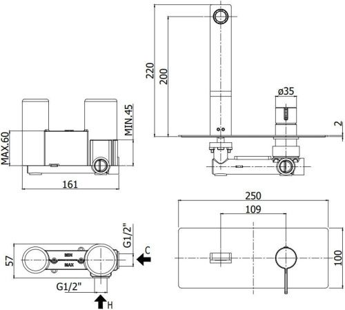 Смеситель для раковины Paffoni Rock RO105CR встраиваемый в стену хром - фото 2