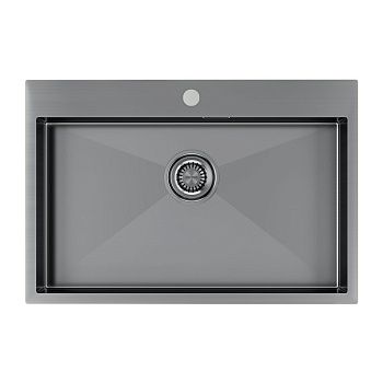 Кухонная мойка Paulmark VELTEN 75 PM807551-GM 75х50 цвет вороненая сталь поверхность брашированная