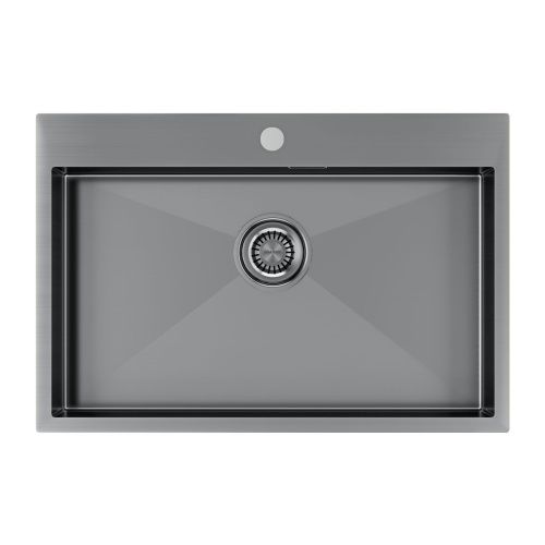 Кухонная мойка Paulmark VELTEN 75 PM807551-GM 75х50 цвет вороненая сталь поверхность брашированная