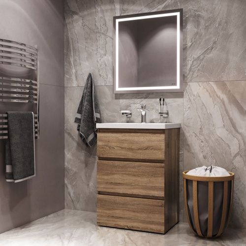 Комплект мебели: тумба с раковиной + смеситель + зеркало + аксессуары Am.Pm Gem S BK91GC 60х40 подвесной цвет коричневый - фото 5