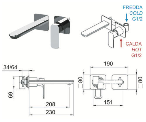 Смеситель для раковины Daniel Tiara TA632PLDP встраиваемый в стену золото - фото 2