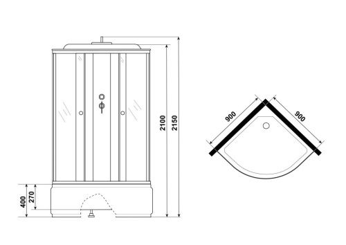 Душевая кабина Niagara Promo P90/40/MT 90х90 четверть круга с крышей ориентация универсальная - фото 4