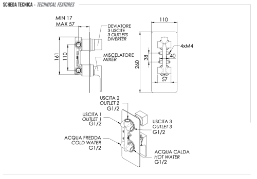 Смеситель для душа Remer Absolute AU93 встраиваемый в стену хром - фото 2