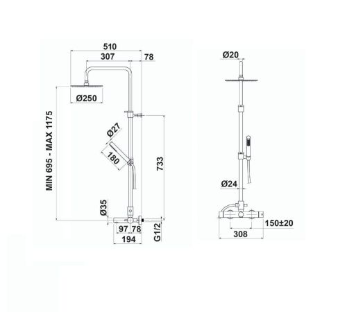 Душевая стойка Oioli Micro MICD048RO/C00 настенная цвет хром - фото 2