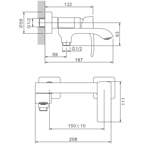 Смеситель для ванны и душа BELZ B60507 настенный хром - фото 2
