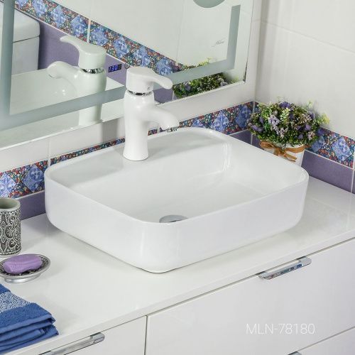 Раковина из сантехнического фарфора Melana 78180-805 50х40 накладная цвет белый 1 отверстие под смеситель - фото 4