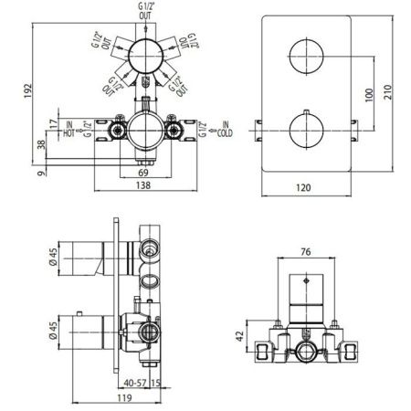 Универсальная встроенная часть для термостата на 2-5 потребителей Bossini Z001250000