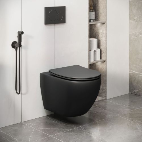 Унитаз подвесной Grossman Color GR-4411BMS черный с сиденьем безободковый каскадный смыв - фото 5