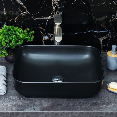 Раковина из сантехнического фарфора Melana 320353MB-805 50х40 накладная цвет черный без отверстий под смеситель - фото 3