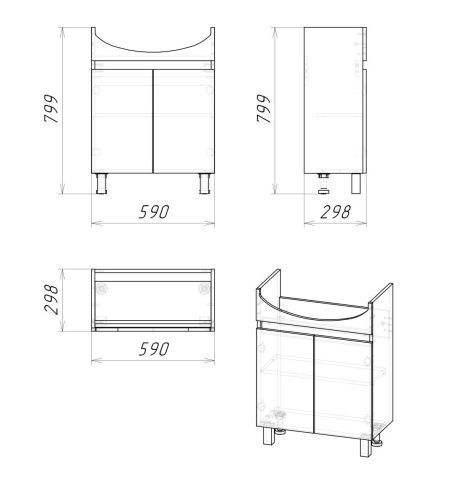 Тумба под раковину Grossman Поло 106011-1 60х30 напольная цвет белый/коричневый - фото 4