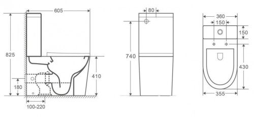 Унитаз напольный с бачком CeramaLux 2179MB черный с сиденьем микролифт безободковый каскадный смыв - фото 2