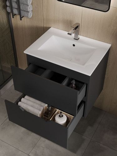 Тумба с раковиной Orange Line Li-60Tub+Ra 60х50 подвесная цвет черный - фото 3