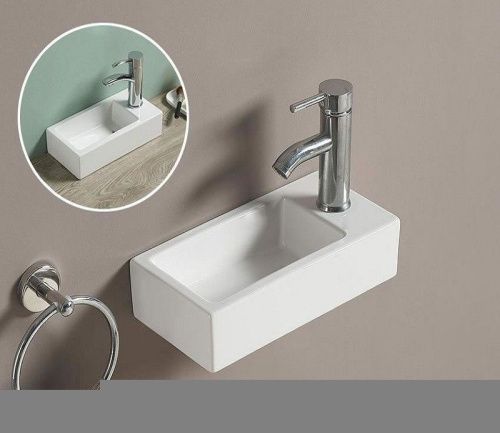 Раковина из сантехнического фаянса CeramaLux 9272L 40х20 накладная цвет белый 1 отверстие под смеситель - фото 5