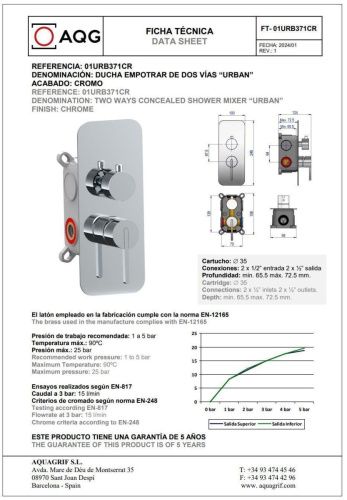 Душевая система AQG Urban 19URBER23302 встраиваемая в стену цвет хром - фото 2
