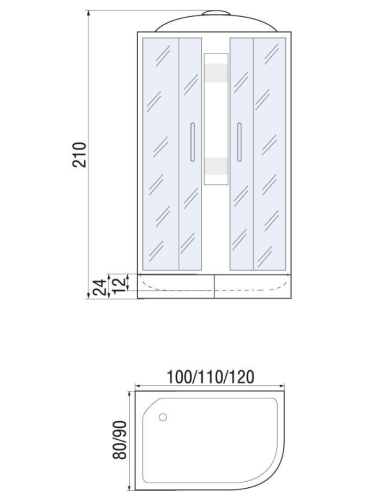 Душевая кабина River NARA 10000003643 120х90 асимметричная с крышей ориентация правая - фото 2