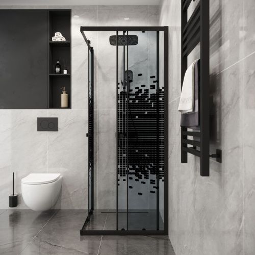 Душевой уголок Niagara Eco NG-1010-14QBLACK 100х100 стекло с рисунком профиль черный без поддона - фото 4