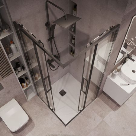 Душевой уголок Grossman Cosmo 300.K33.02.1010.42.00 100х100 стекло прозрачное профиль графит без поддона