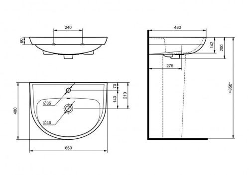Раковина из сантехнического фарфора Santeri Прайм 131176S0011B0 70х50 подвесная цвет белый 1 отверстие под смеситель - фото 5