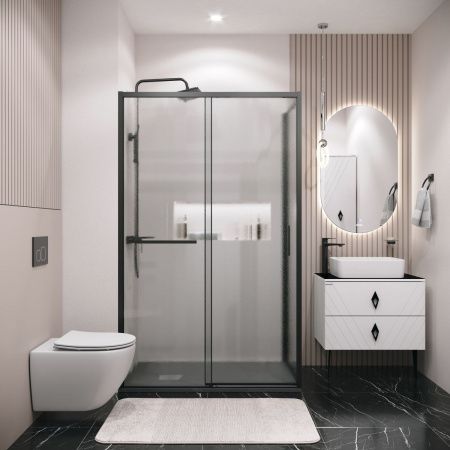 Душевая перегородка Grossman Style 200.K33.05.90.21.02 90х195 стекло текстурное профиль черный