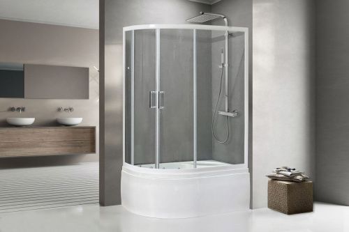 Душевой уголок Royal Bath BK RB8120BK-T-R 120х80 стекло прозрачное профиль белый с поддоном
