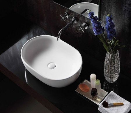 Раковина из сантехнического фаянса CeramaLux 9026A 60х40 накладная цвет белый без отверстий под смеситель