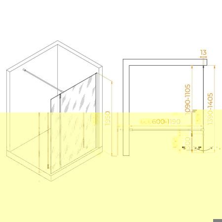 Душевая перегородка RGW Walk In 351005143-16 140х195 стекло прозрачное профиль золото