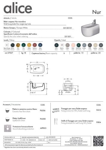 Биде подвесное Alice Nur 33130101 цвет белый - фото 4