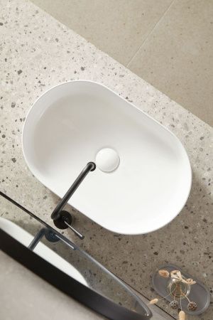 Раковина из сантехнического фарфора Sintesi SIN-LVB-APP-417 50х30 накладная цвет белый без отверстий под смеситель