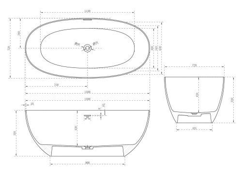 Ванна из искусственного камня Abber Stein AS9624-1.5 150х70 отдельностоящая овальная с ножками - фото 5
