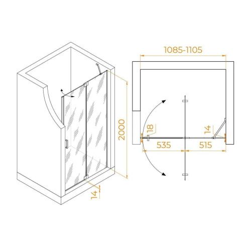 Душевая дверь RGW Hotel 350601411-110 110х200 стекло прозрачное профиль сатин - фото 2