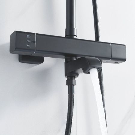 Душевая стойка Shevanik S3096H настенная цвет черный с термостатом