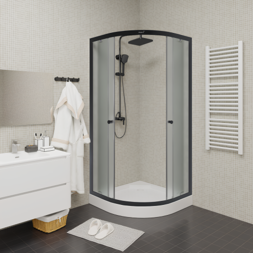 Душевой уголок Parly ZF81B 80х80 стекло матовое профиль черный с поддоном - фото 2