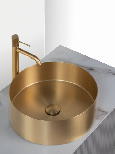 Раковина из нержавеющей стали AltroBagno Luna AltroBagnoLuna001001OrSp 40х40 накладная цвет золото - фото 4