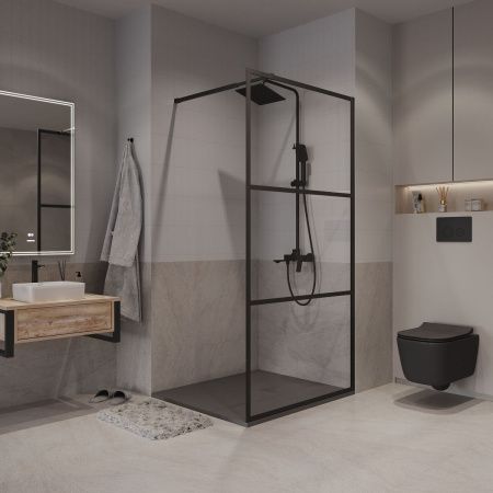 Душевая перегородка Niagara Nova NG-688-90BLACK 90х195 стекло с рисунком профиль черный